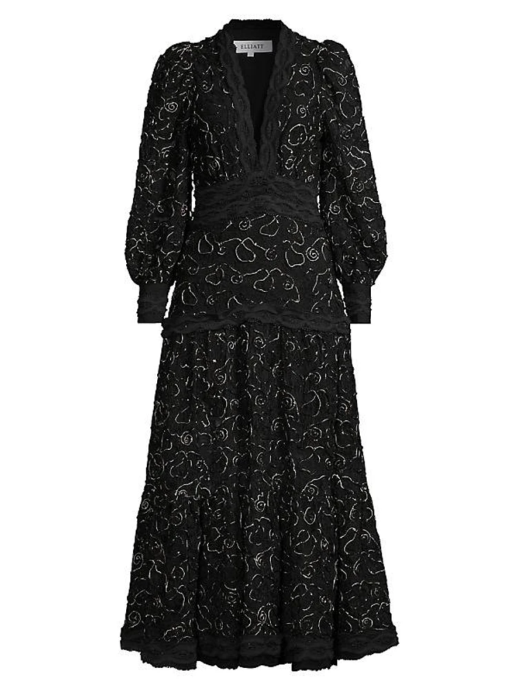 Objet D'Art Richter Lace Bishop-Sleeve Maxi Dress