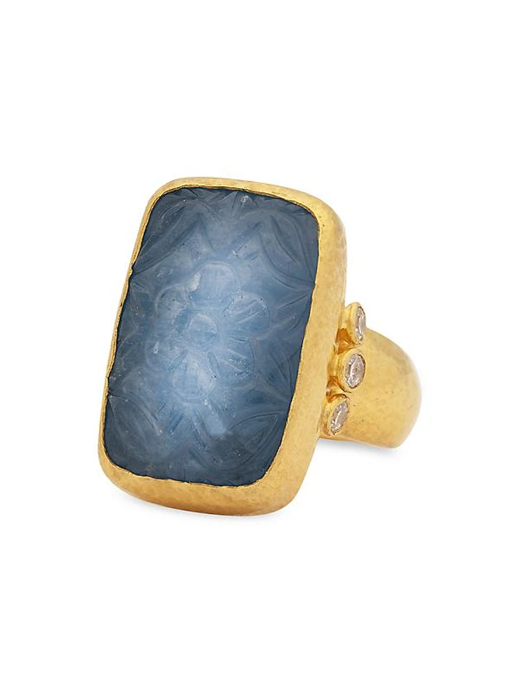 Rune 24K Yellow Gold, Aquamarine, & Diamond Ring