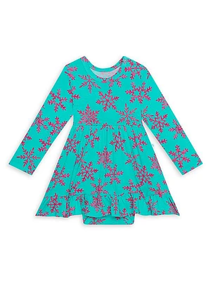 Baby Girl's Queen Of Snowflakes Long Sleeve Ruffled Bodysuit Dress