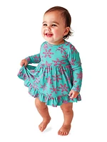 Baby Girl's Queen Of Snowflakes Long Sleeve Ruffled Bodysuit Dress