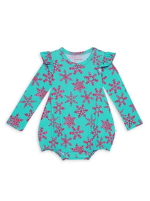 Baby Girl's Queen Of Snowflakes Long Sleeve Ruffled Bubble Romper