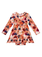 Baby Girl's Natasha Rose Print Ruffled Bodysuit Dress