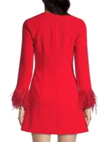 Cher Square-Neck Feather Minidress