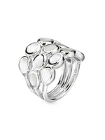 Polished Rock Candy Sterling Silver & Mother-Of-Pearl Triple-Band Ring