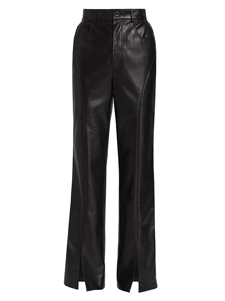 Basha High-Rise Vegan Leather Slit Pants