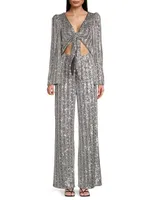 Sequined Tie-Front Jumpsuit