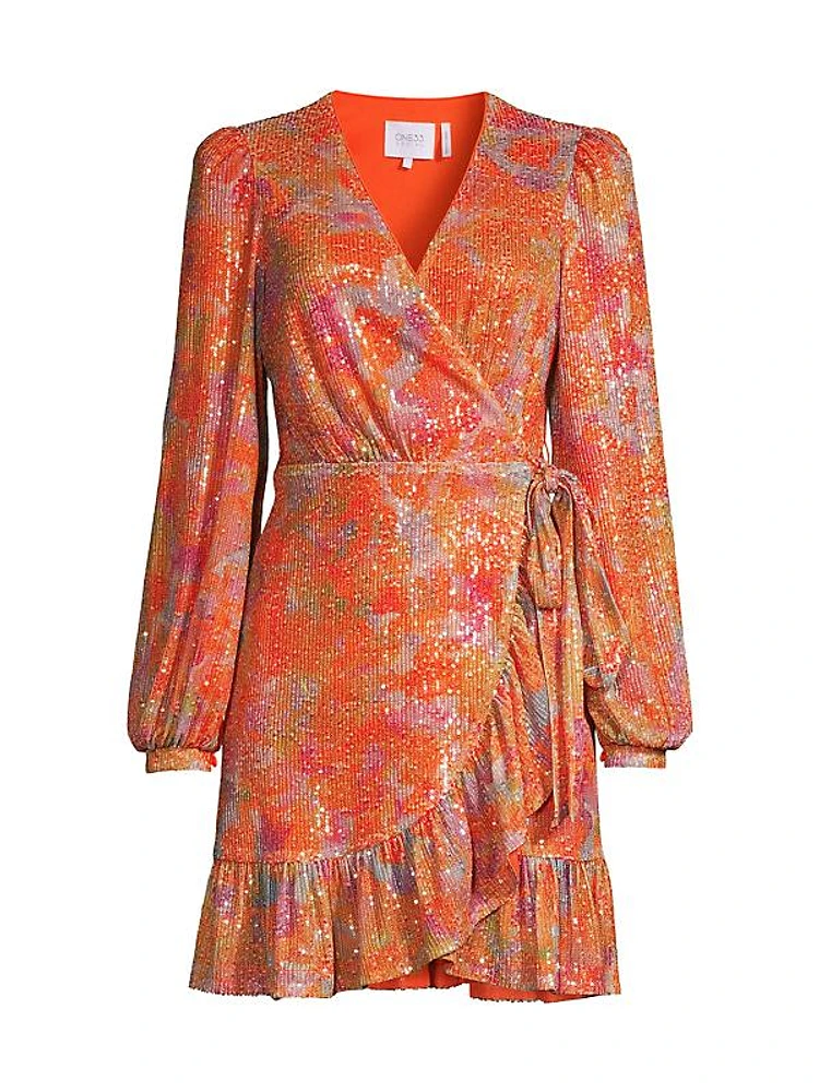 Sequined Ruffled Wrap Dress