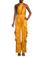 Ruffled Satin Halter Jumpsuit