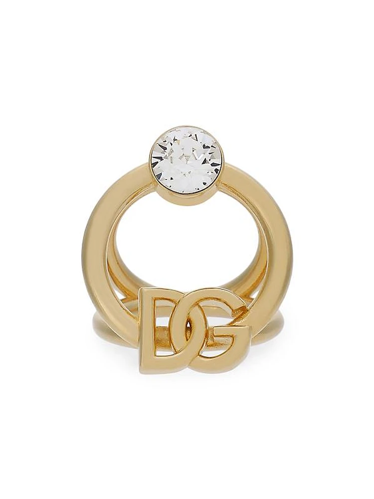 Goldtone Crystal Logo Ring