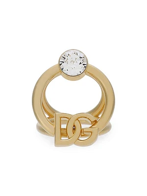 Goldtone Crystal Logo Ring