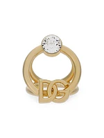 Goldtone Crystal Logo Ring