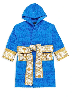 Little Kid's & Logo Print Hooded Bathrobe