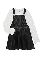 Girl's Faux Leather Overall Dress