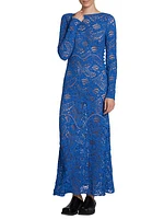 Long-Sleeve Floral-Lace Gown