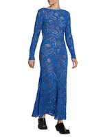 Long-Sleeve Floral-Lace Gown