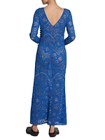 Long-Sleeve Floral-Lace Gown