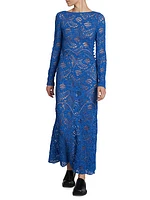 Long-Sleeve Floral-Lace Gown