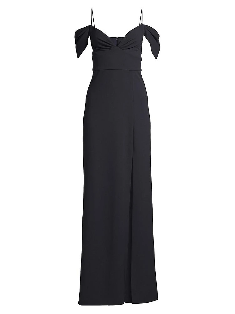 Brittany Stretch Crepe Cold-Shoulder Gown