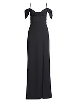 Brittany Stretch Crepe Cold-Shoulder Gown