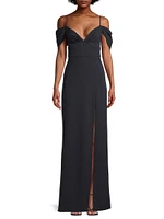 Brittany Stretch Crepe Cold-Shoulder Gown