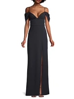 Brittany Stretch Crepe Cold-Shoulder Gown