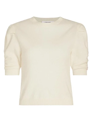 Ruched Sleeve Cashmere-Wool Sweater