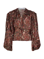 Center-Twist Paisley Silk Blouson Top