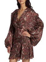 Center-Twist Paisley Silk Blouson Top