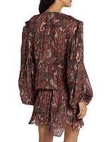 Center-Twist Paisley Silk Blouson Top