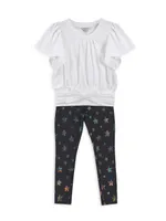 Little Girl's & Faux Leather Star Leggings