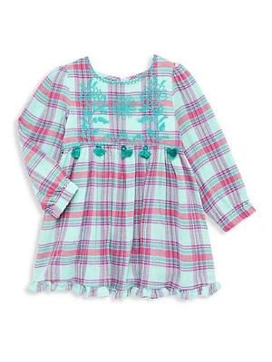 Little Girl's & Girl's Sunflower Embroidered Plaid Dress