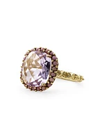 Luxury 18K Yellow Gold, Amethyst, & Phosphosiderite Halo Ring