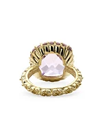 Luxury 18K Yellow Gold, Amethyst, & Phosphosiderite Halo Ring