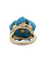 Luxury 18K Yellow Gold, Turquoise, & 0.25 TCW Diamond Flower Ring