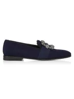 Carlton Crystal Buckle & Grosgrain Ribbon Velvet Loafers