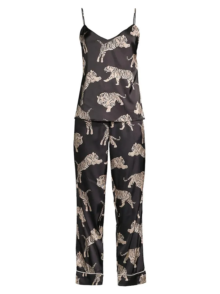 Sierra 2-Piece Tiger-Print Satin Pajama Set