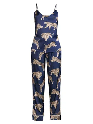 Tiger-Print Long Camisole Pajama Set