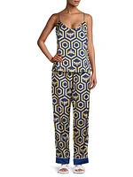 Colbee Honeycomb Print Long Camisole Pajama Set