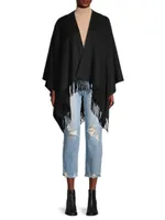 Cashmere Fringe-Trim Poncho