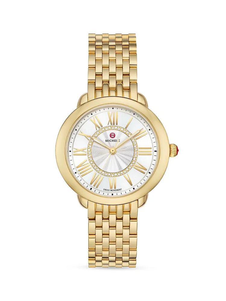 Serein Mid 18K-Gold-Plated Stainless Steel & Diamond Bracelet Watch
