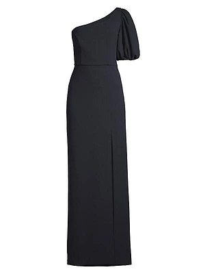 Nadia One-Shoulder Puff-Sleeve Gown