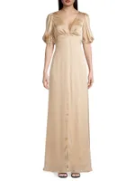 Alli Puff-Sleeve Satin Gown