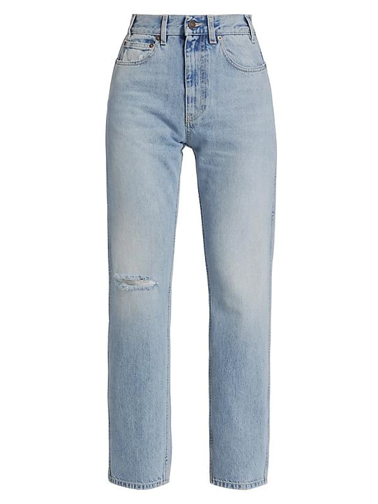 Jade Mid-Rise Slashed Straight Jeans