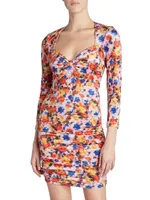 Goji Printed Ruched Velvet Minidress