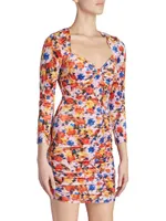 Goji Printed Ruched Velvet Minidress