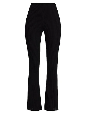 Wool Rib-Knit Flared Trousers