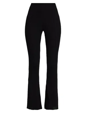 Wool Rib-Knit Flared Trousers