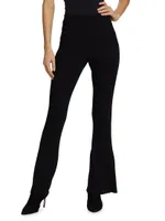 Wool Rib-Knit Flared Trousers