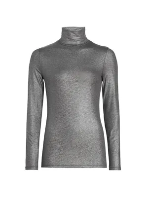 Soft Touch Metallic Turtleneck Top