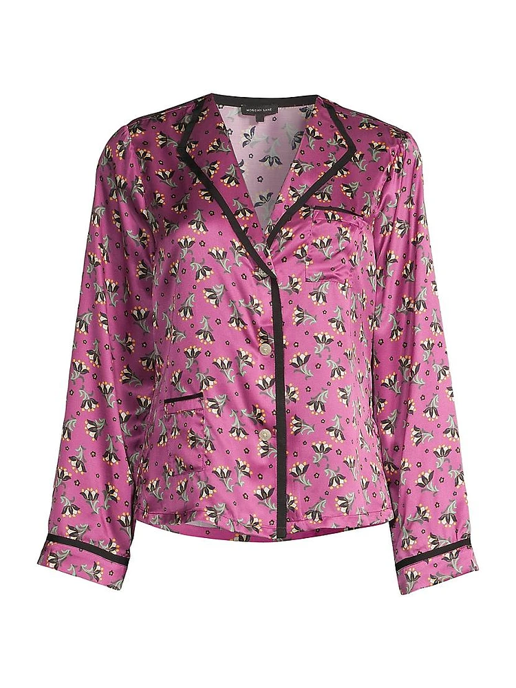 Mimi Floral Satin Button-Front Shirt